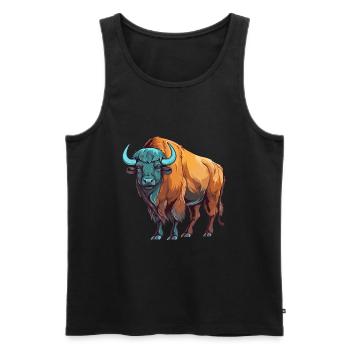 Buffalo Colorful Watercolor Cartoon Kawaii Animal - Men's Premium Organic Tank Top - black - Front - Michal (187cm)