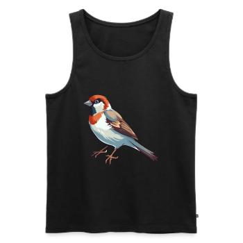 Moineau Aquarelle Colorée Dessin Animé Kawaii Animal - Débardeur bio Premium Homme - noir - Devant - AI Model Male 178 light (178cm)
