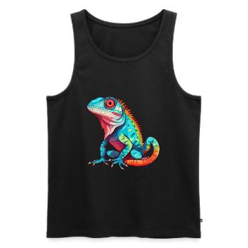 Lézard Aquarelle Colorée Dessin Animé Kawaii Animal - Débardeur bio Premium Homme - noir - Devant - AI Model Male 178 light (178cm)