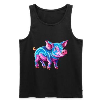 Pig Colorful Watercolor Cartoon Kawaii Animal - Men's Premium Organic Tank Top - black - Front - Michal (187cm)