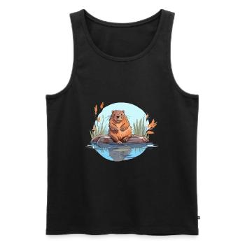 Beaver Colorful Watercolor Cartoon Kawaii Animal - Men's Premium Organic Tank Top - black - Front - Michal (187cm)