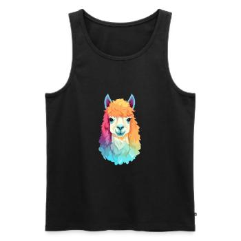 Alpaga Aquarelle Colorée Dessin Animé Kawaii Animal - Débardeur bio Premium Homme - noir - Devant - AI Model Male 178 light (178cm)