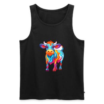 Cow Colorful Watercolor Cartoon Kawaii Animal - Men's Premium Organic Tank Top - black - Front - Michal (187cm)