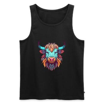 Yak Aquarelle Colorée Dessin Animé Kawaii Animal - Débardeur bio Premium Homme - noir - Devant - Michal (187cm)
