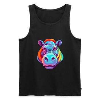 Nilpferd bunte Aquarell-Karikatur Kawaii-Tier - Männer Premium Bio Tank Top - Schwarz - Vorne - AI Model Male 178 light (178cm)