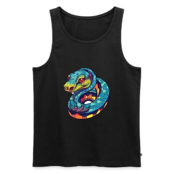 Schlange bunte Aquarell-Karikatur Kawaii-Tier - Männer Premium Bio Tank Top - Schwarz - Vorne - Michal (187cm)