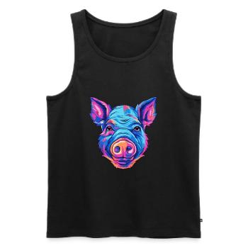 Pig Colorful Watercolor Cartoon Kawaii Animal - Men's Premium Organic Tank Top - black - Front - Michal (187cm)