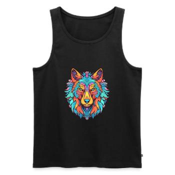 Wolf Buntes Aquarell Cartoon Kawaii Tier - Männer Premium Bio Tank Top - Schwarz - Vorne - AI Model Male 178 light (178cm)