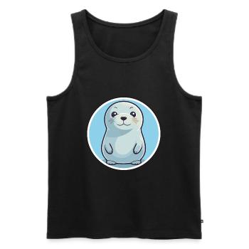 Sceau mignon dessin animé kawaii aquarelle animal animal de compagnie - Débardeur bio Premium Homme - noir - Devant - Michal (187cm)