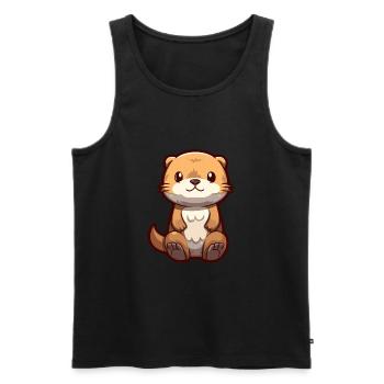 Loutre mignon dessin animé kawaii aquarelle animal animal de compagnie - Débardeur bio Premium Homme - noir - Devant - Michal (187cm)