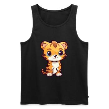 Tiger Cute Cartoon Kawaii Watercolor Animal Pet - Men's Premium Organic Tank Top - black - Front - Michal (187cm)