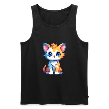 Chaton coloré aquarelle dessin animé kawaii animal - Débardeur bio Premium Homme - noir - Devant - Michal (187cm)