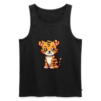 Tiger Cute Cartoon Kawaii Watercolor Animal Pet - Men's Premium Organic Tank Top - black - Front - Michal (187cm)