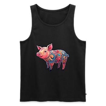 Cochon Mignon Dessin Animé Kawaii Aquarelle Animal De Compagnie - Débardeur bio Premium Homme - noir - Devant - Michal (187cm)