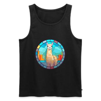 Alpaga vitrail coloré dessin animé Kawaii Anima - Débardeur bio Premium Homme - noir - Devant - AI Model Male 178 light (178cm)