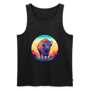 Bison-Buntglas-Cartoon-Kawaii-Tier - Männer Premium Bio Tank Top - Schwarz - Vorne - Michal (187cm)