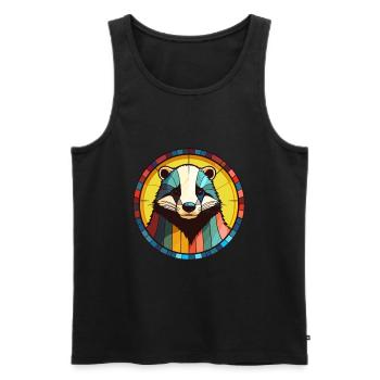 Blaireau vitrail coloré Cartoon Kawaii Anima - Débardeur bio Premium Homme - noir - Devant - AI Model Male 178 light (178cm)