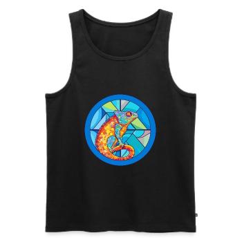 Chameleon Stained Glass Colorful Cartoon Kawaii An - Men's Premium Organic Tank Top - black - Front - Michal (187cm)