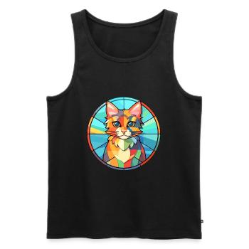 Katze Buntes Glas Bunte Karikatur Kawaii Tier - Männer Premium Bio Tank Top - Schwarz - Vorne - Michal (187cm)