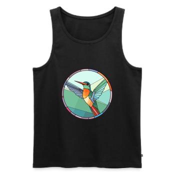 Colibri vitrail coloré dessin animé Kawaii - Débardeur bio Premium Homme - noir - Devant - Michal (187cm)