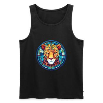 Jaguar Stained Glass Colorful Cartoon Kawaii Anima - Men's Premium Organic Tank Top - black - Front - Michal (187cm)