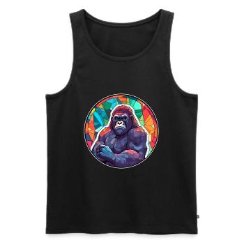 Gorille vitrail coloré dessin animé Kawaii Anim - Débardeur bio Premium Homme - noir - Devant - Michal (187cm)