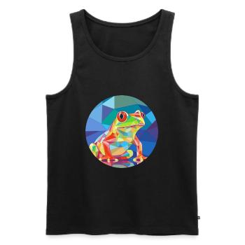Grenouille vitrail coloré dessin animé Kawaii Animal - Débardeur bio Premium Homme - noir - Devant - Michal (187cm)