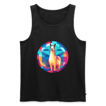 Llama Stained Glass Colorful Cartoon Kawaii Animal - Men's Premium Organic Tank Top - black - Front - Michal (187cm)