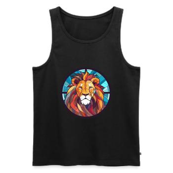 Lion vitrail coloré dessin animé Kawaii Animal - Débardeur bio Premium Homme - noir - Devant - Michal (187cm)