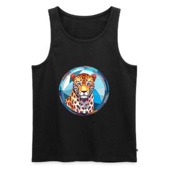 Leopard Stained Glass Colorful Cartoon Kawaii Anim - Men's Premium Organic Tank Top - black - Front - AI Model Male 178 light (178cm)
