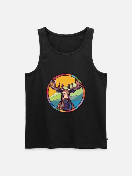 Elch-Buntglas-Bunt-Cartoon-Kawaii-Tier - Männer Premium Bio Tank Top - Schwarz