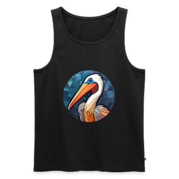 Pélican vitrail coloré dessin animé Kawaii Anim - Débardeur bio Premium Homme - noir - Devant - Michal (187cm)