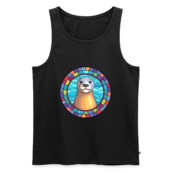 Siegel Buntes Glas Bunte Karikatur Kawaii Tier - Männer Premium Bio Tank Top - Schwarz - Vorne - Michal (187cm)