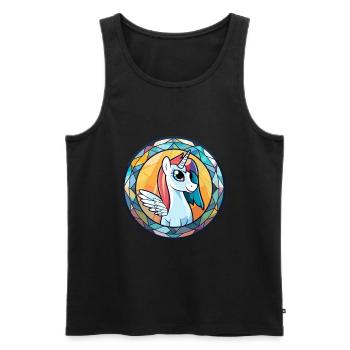 Ponny Stained Glass Colorful Cartoon Kawaii Animal - Men's Premium Organic Tank Top - black - Front - AI Model Male 178 light (178cm)