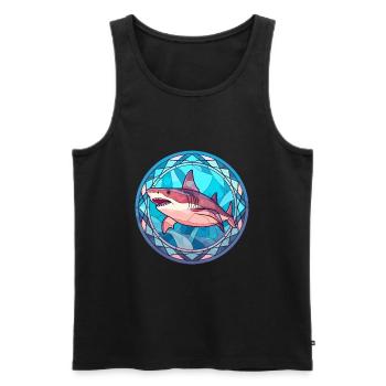 Requin vitrail coloré dessin animé Kawaii Animal - Débardeur bio Premium Homme - noir - Devant - Michal (187cm)