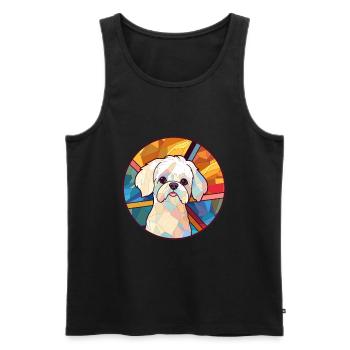 Chien maltais vitrail coloré Cartoon Kawaii - Débardeur bio Premium Homme - noir - Devant - Michal (187cm)