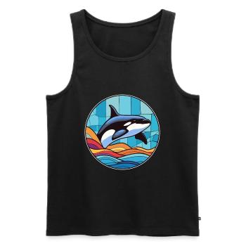 Orca Stained Glass Colorful Cartoon Kawaii Animal - Men's Premium Organic Tank Top - black - Front - Michal (187cm)