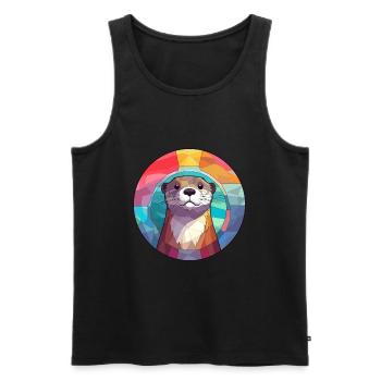 Loutre vitrail coloré dessin animé Kawaii Animal - Débardeur bio Premium Homme - noir - Devant - AI Model Male 178 light (178cm)