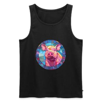 Cochon vitrail coloré dessin animé Kawaii Animal - Débardeur bio Premium Homme - noir - Devant - Michal (187cm)