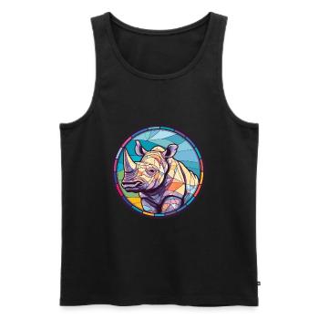 Rhino Stained Glass Colorful Cartoon Kawaii Animal - Men's Premium Organic Tank Top - black - Front - AI Model Male 178 light (178cm)