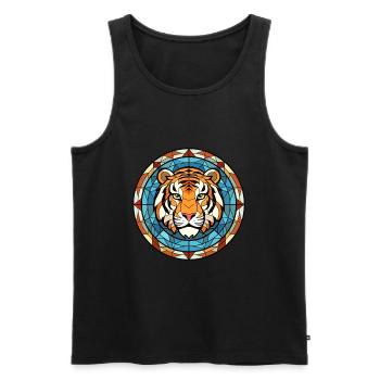 Tigre vitrail coloré dessin animé Kawaii Animal - Débardeur bio Premium Homme - noir - Devant - Michal (187cm)