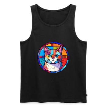 Katze Buntes Glas Bunte Karikatur Kawaii Tier - Männer Premium Bio Tank Top - Schwarz - Vorne - Michal (187cm)