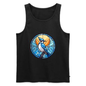 Blue Jay Stained Glass Colorful Cartoon Kawaii Ani - Men's Premium Organic Tank Top - black - Front - AI Model Male 178 light (178cm)
