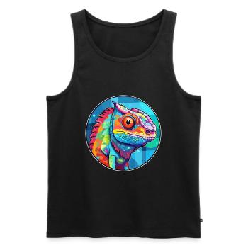 Chameleon Stained Glass Colorful Cartoon Kawaii An - Men's Premium Organic Tank Top - black - Front - Michal (187cm)