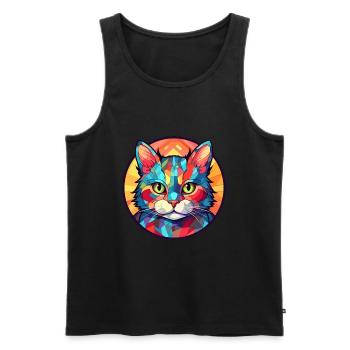 Chaton vitrail coloré dessin animé Kawaii Anima - Débardeur bio Premium Homme - noir - Devant - Michal (187cm)