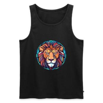 Lion vitrail coloré dessin animé Kawaii Animal - Débardeur bio Premium Homme - noir - Devant - Michal (187cm)