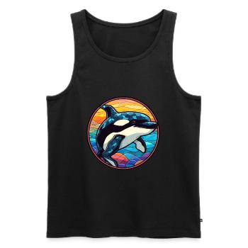 Orca Stained Glass Colorful Cartoon Kawaii Animal - Men's Premium Organic Tank Top - black - Front - Michal (187cm)