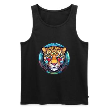 Jaguar vitrail coloré dessin animé Kawaii Anima - Débardeur bio Premium Homme - noir - Devant - Michal (187cm)