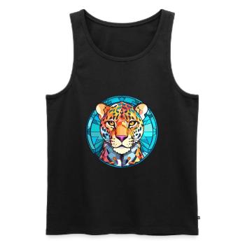 Leopard Stained Glass Colorful Cartoon Kawaii Anim - Men's Premium Organic Tank Top - black - Front - AI Model Male 178 light (178cm)