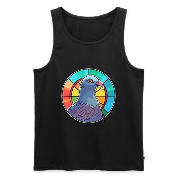 Pigeon vitrail coloré dessin animé Kawaii Anima - Débardeur bio Premium Homme - noir - Devant - Michal (187cm)